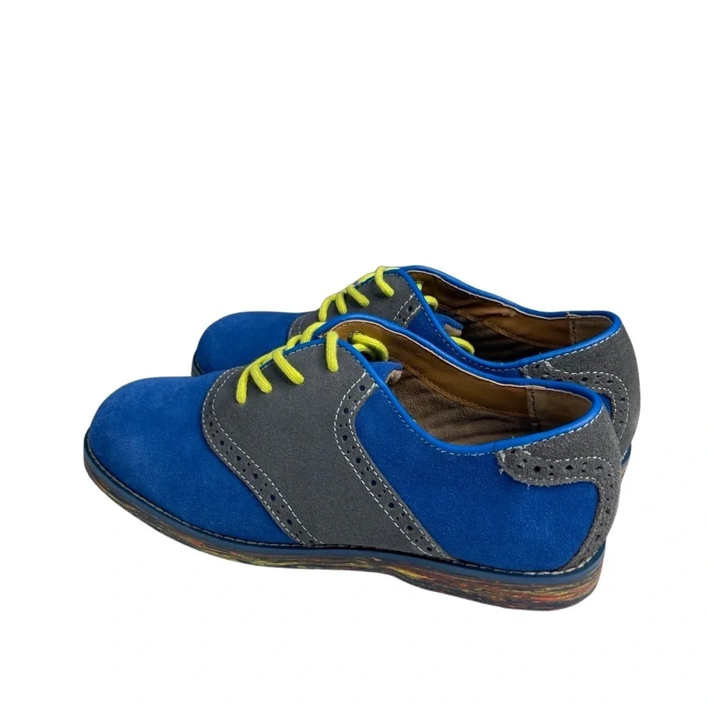 Florsheim Kenneth Jr III Oxford - gray/blue/yellow suede leather big boys size 6